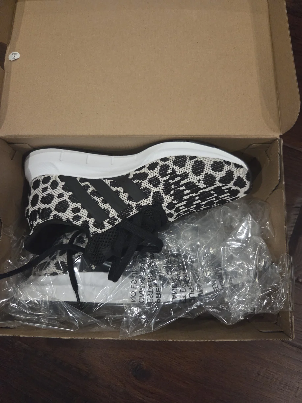 New Adidas Black & White Animal Print Athletic Sneakers, Size 6 &7